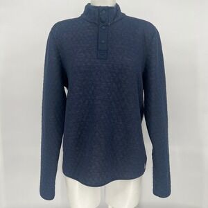 Marine Layer Quilted Snap Neck Reversible Pullover Navy Blue Casual Sweatshirt M